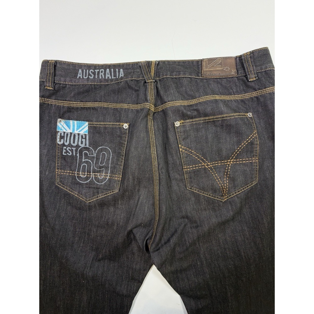 COOGI Men's Vintage Jeans UK British Flag Baggy Black Denim 48x32 Leather Cotton
